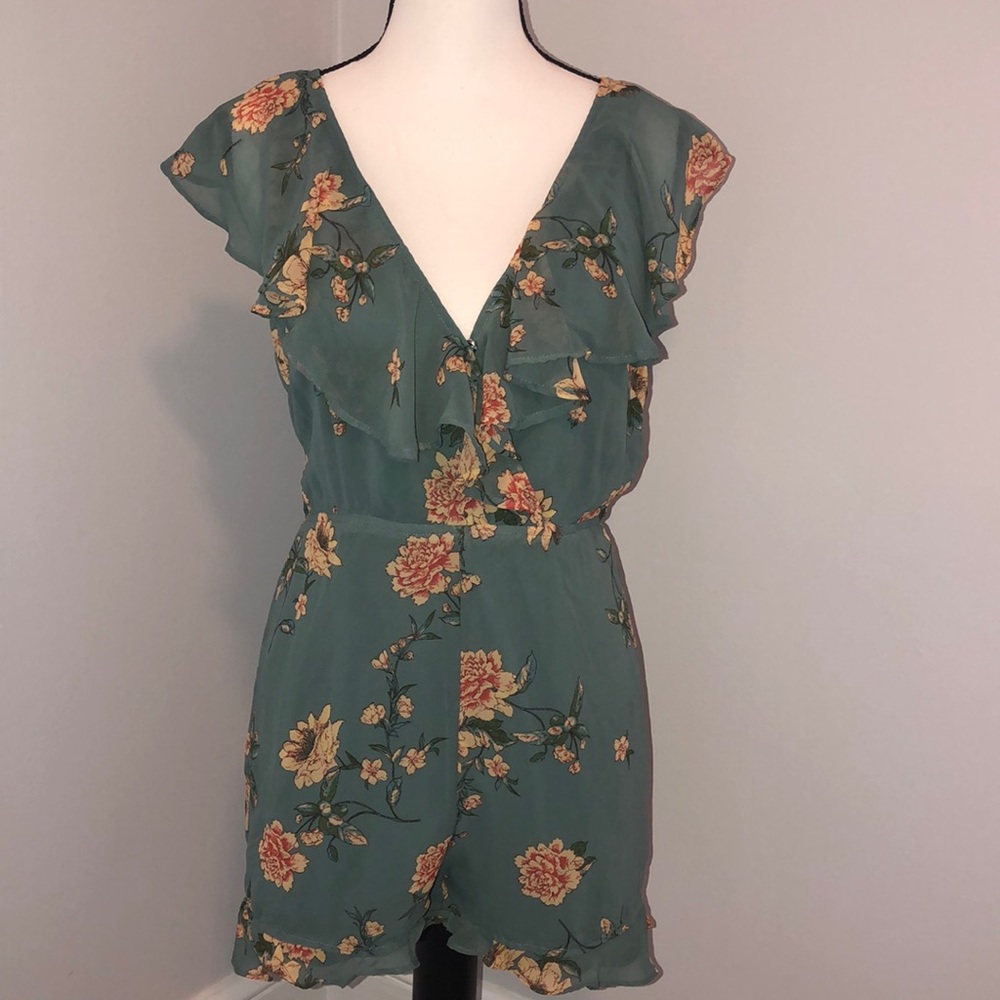 Sage green floral romper